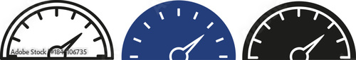 Collection of blank speedometer speed meter icon mph with needle and half circle marks vector design elements art