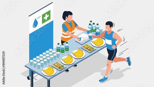 Volunteers Serving Meals at a Food Distribution Station with Trays and Plates in a Busy Kitchen.