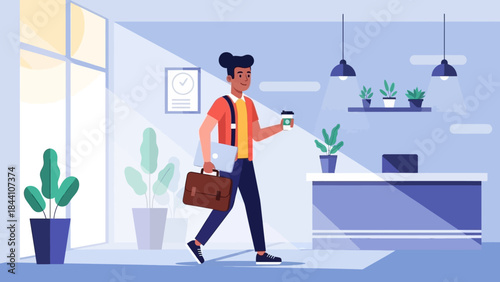 Person walking indoors with rolling suitcase and briefcase in a modern indoor lobby setting.