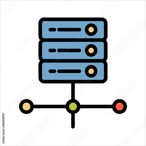 Data analytics filled line color icon. Server system.