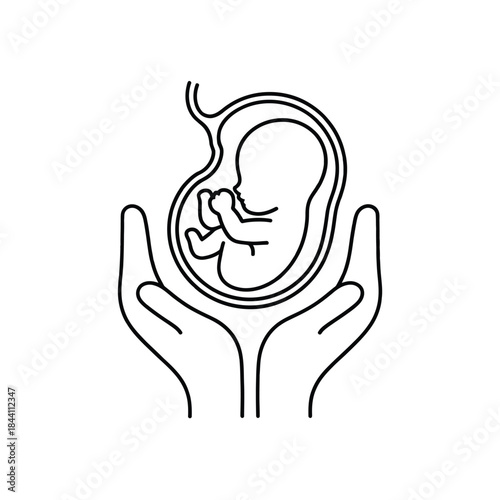 Protecting new life hands cradling a fetus in a womb outline