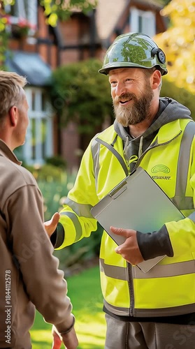 Construction Worker Handshaking with Client in Garden vertical video