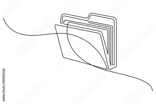 One line drawing of a file folder. minimalist continuous outline art for data organization and document management.