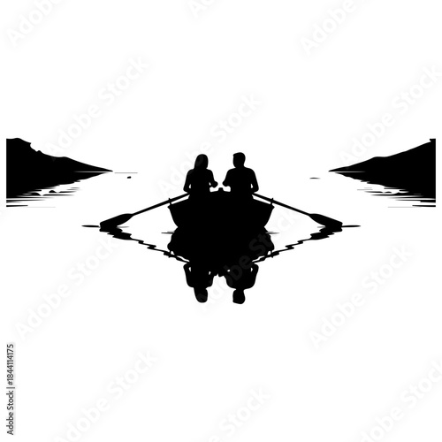 Rowing couple silhouette on water Vector