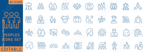 People icon set. Containing group, team, human, family, community, friends, population and more. Outline Icon Collection. Fully  Editable. Vector illustration.