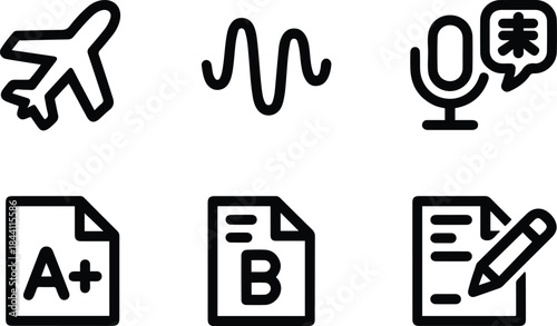 Education, Language, and Communication Line Icon Set – Learning and Travel Outline Symbols