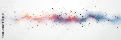 Abstract network of interconnected colorful nodes and lines forming a dynamic wave pattern on a white background