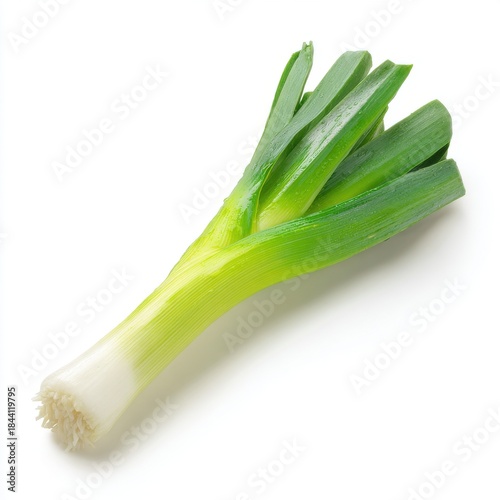 Fresh Green Leek Vegetable on White Background Studio Lighting Healthy Food Ingredient Culinary