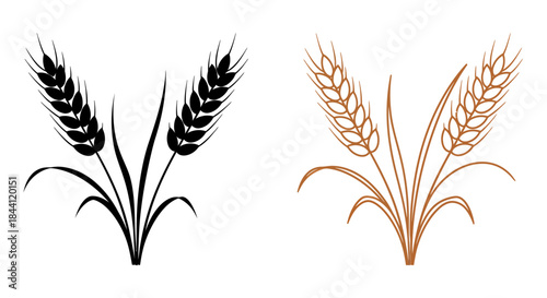 Wheat Sheaf Icon Set – Black and Golden Grain Bundles for Agriculture, Harvest, Bakery, and Organic Food Branding