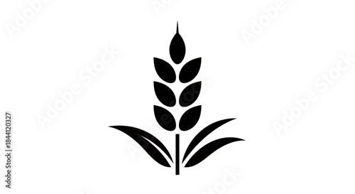 Minimal Wheat Ear Icon – Black Grain Symbol for Agriculture, Harvest, Bakery, Organic Food, and Farm Branding