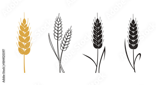 Wheat Ear Icon Set – Minimal Line and Solid Grain Symbols for Agriculture, Bakery, Harvest, and Organic Food Design