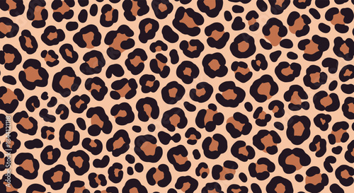 Seamless and repeating leopard print pattern with classic brown and black spots, creating a stylish and trendy animal skin texture.