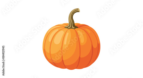 Simple and classic cartoon illustration of a round, bright orange pumpkin with a curved stem, isolated on a white background.
