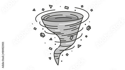 Whirlwind Fury: A monochrome illustration depicts a swirling tornado, a symbol of nature's raw power and the dynamic forces that shape our world. 