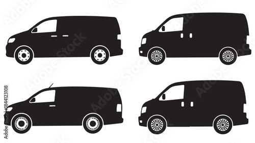 Van Silhouettes in Various Angles with Simple Design in Black Color on White Background for Transportation Illustration