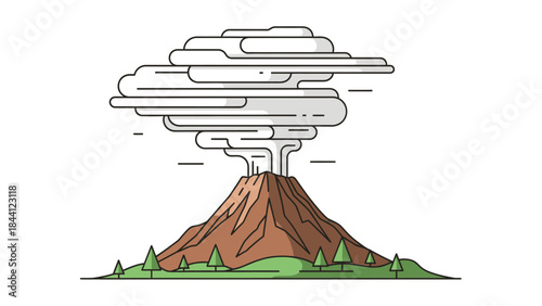 Volcanic Eruption Illustration: Depicting nature's raw power, an illustrated volcano spews smoke into the sky, creating a dramatic and awe-inspiring landscape.