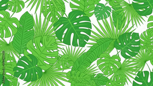 Tropical Foliage: A vibrant display of lush tropical leaves, showcasing a variety of shapes and shades of green in a dense, inviting pattern.