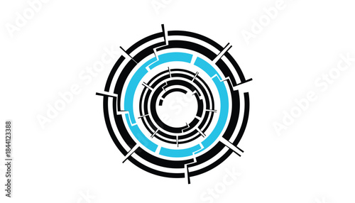 Blue Black Circular Graphic Design on White Background