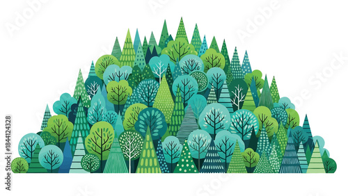 Creative forest illustration with green and blue trees for ecological concepts background