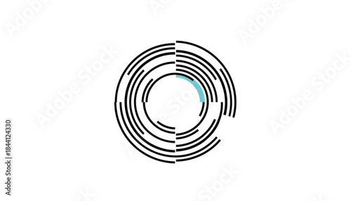 Black Concentric Circles with Blue Accent on White Background