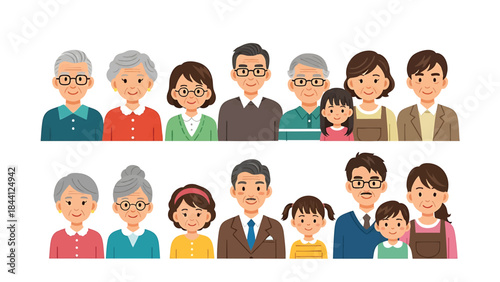 Diverse multigenerational family vector illustration showing happy people of different ages