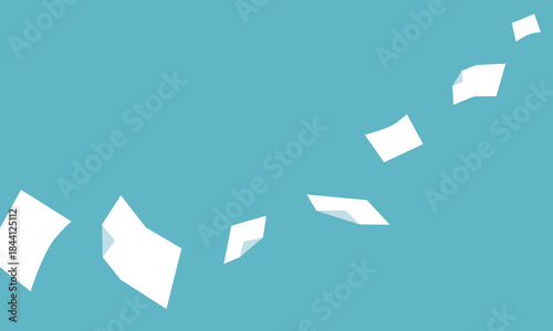 Simple illustrations of multiple pieces of paper flowing sideways as if they were being turned over