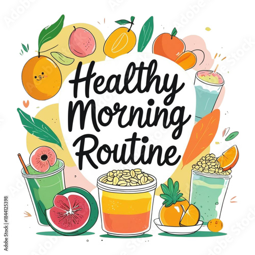 Healthy Morning Routine Breakfast Illustration
