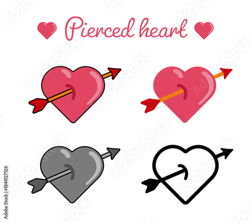 白背景に浮かぶピンク色のハートと矢の構成。愛情や恋の始まりを象徴する感情的モチーフデザイン｜恋愛,感情表現,ピンク,ハート,ベクター