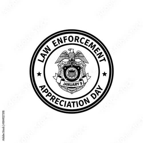 A circular black and white seal illustration for law enforcement appreciation day isolated on transparent background