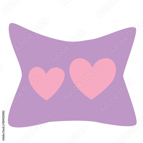 Cute pillow with hearts sticker icon, ideal for love, cozy themes, or illustrating sweet, affectionate, and minimalist decorative elements.