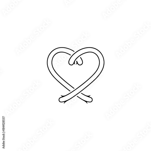 A simple black and white line art illustration featuring a continuous knotted heart shape isolated on transparent background