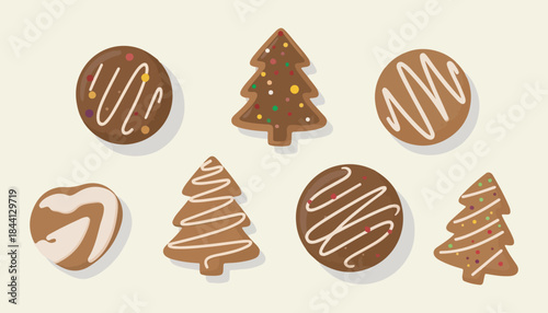 Vector illustration of a sweet bakery collection featuring Christmas cookies gingerbread cookies and decorated Easter eggs isolated on white background