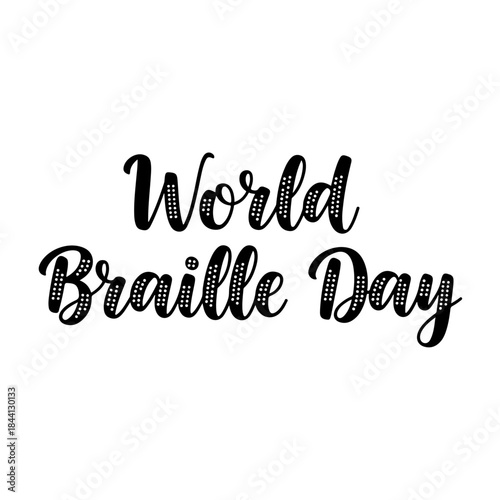 World braille day text design with a braille-like dot pattern in script font isolated on transparent background