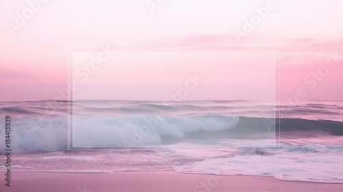 Fototapeta Naklejka Na Ścianę i Meble -  Serene ocean wave crashing on pink sunset beach shore
