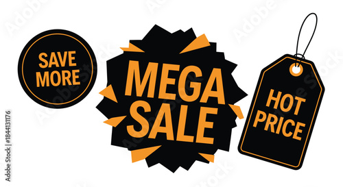 Black and Orange Mega Sale Hot Price Tags