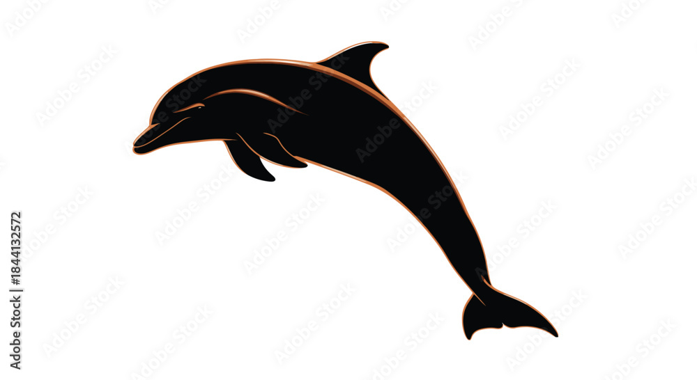 Fototapeta premium Black Dolphin Jumping Isolated on White Background