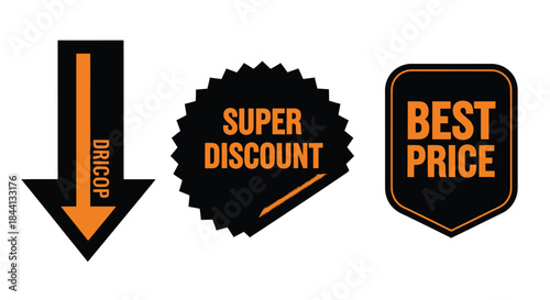 Discount Labels with Arrows Pointing Down