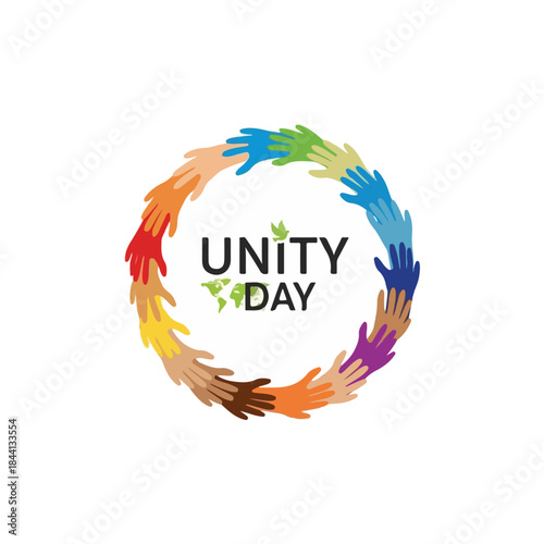 Unity day celebration with diverse hands forming a circle, symbolizing global peace and togetherness isolated on transparent background