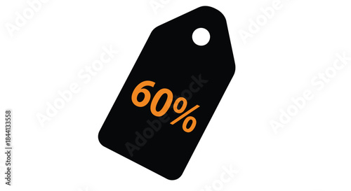 Black Discount Tag with Orange Sixty Percent Off Symbol