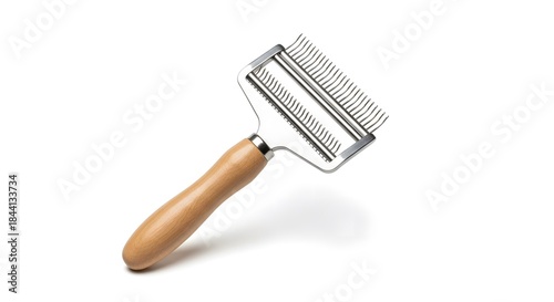 Stainless Steel Cheese Slicer with Ergonomic Wooden Handle on White Background, Essential Kitchen Utensil for Easy Cheese Preparation and Serving