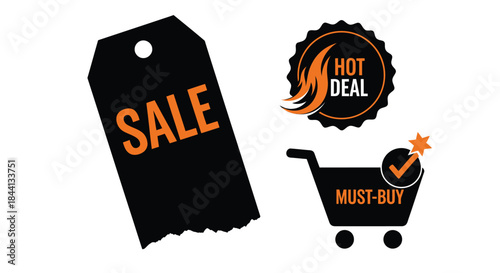 Sale Shopping Cart Icon with Hot Deal Tag