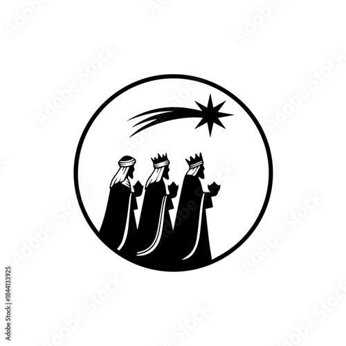 Three wise men following the star of bethlehem to celebrate christmas nativity isolated on transparent background