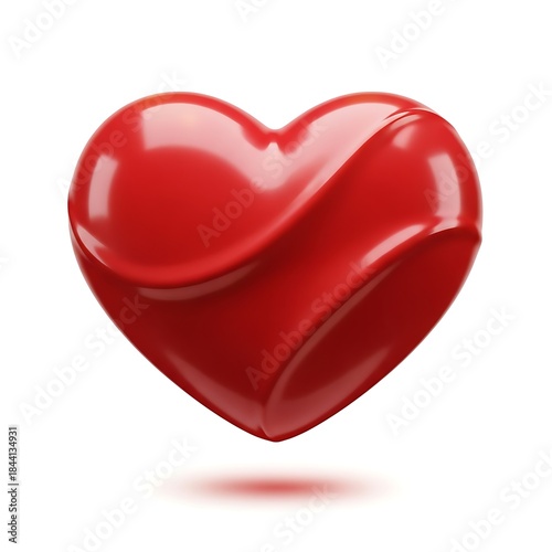 Stunning glossy red heart sculpture floats magically against a clean white background perfect for romance