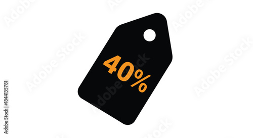 Black Discount Tag with 40 Percent Off on White Background