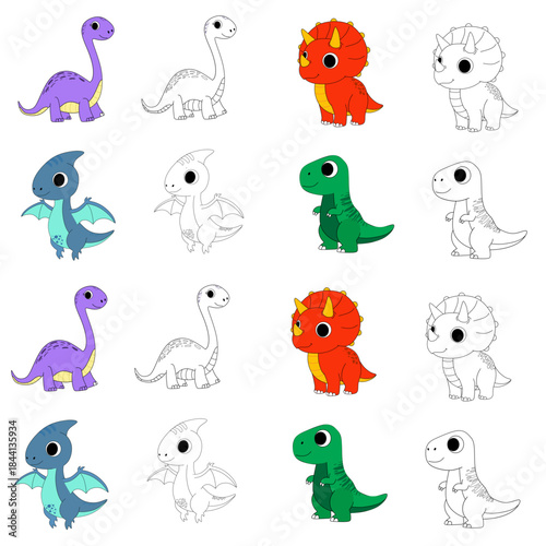 Cute Dinos: Colored vs. Outlines