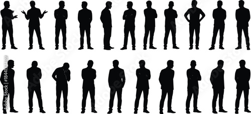 Group of Five Professional Businessman Silhouettes in Suits and Ties, Corporate Executive Team Vector Illustration, Isolated Formal Standing Icons