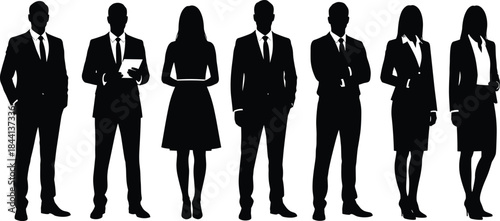 Group of Four Professional Businessman Silhouettes in Suits and Ties, Diverse Corporate Staff Vector Illustration, Isolated Executive Team Icons
