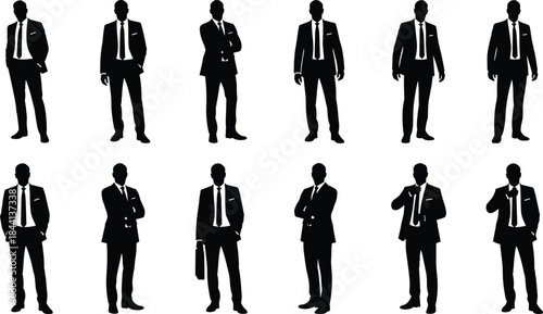 Group of Four Professional Singers Silhouettes Performing on Stage, Men in Tuxedos and Women in Elegant Gowns Vector Illustration, Vocal Artists