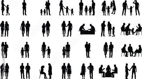 Group of Seven Mixed Business People Silhouettes, Professional Men and Women in Formal Suits Vector Illustration, Co