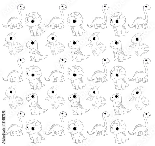 seamless pattern Cute Little Dinosaur Repeating Pattern and Coloring Pages